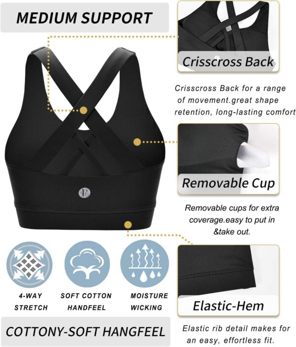 RUNNING GIRL Sports Bra for Women, Criss-Cross Back Padded Strappy Sports Bras Medium Support Yoga Bra with Removable Cups - Image 4