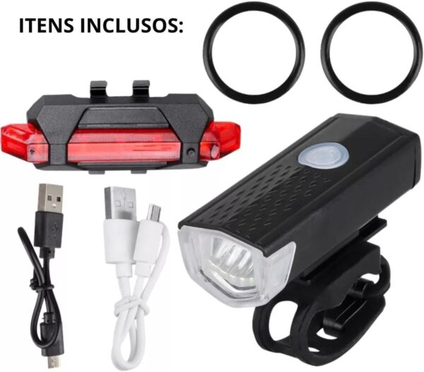 COEMA Kit de luzes de bicicleta recarregável, conjunto de farol e lanterna traseira, impermeável, vários modos de luz (2 cabos USB incluídos) - Image 5