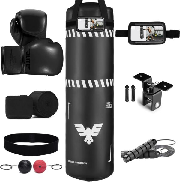 Elite Sports Conjunto de saco de boxe adulto para fitness, arte marcial – Saco de pancadas de couro durável de 1,2 m com kit de boxe